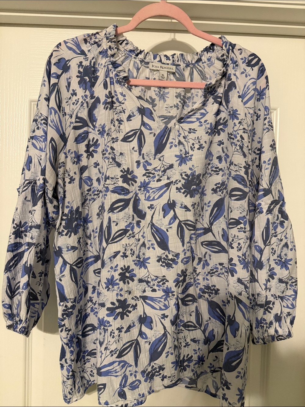 Kim Rogers Blue and Navy Floral Tunic Top